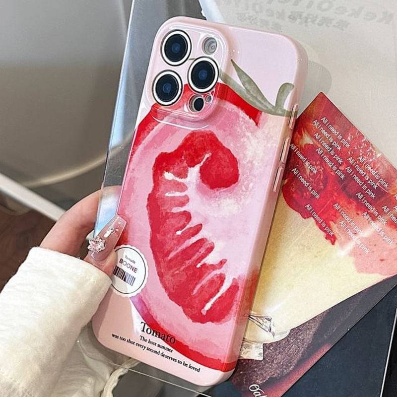 Tomato Print Phone Case|With Charm – Pink|Without Charm – Pink|iPhone 14|iPhone 14 Pro|iPhone 14 Pro Max|iPhone 15|iPhone 15 Pro|iPhone 15 Pro Max|iPhone 16|iPhone 16 Plus|iPhone 16 Pro|iPhone 16 Pro Max