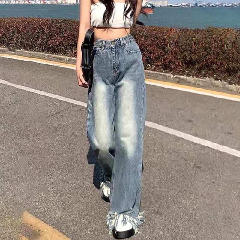 Waist High Wide Leg Ripped Jeans