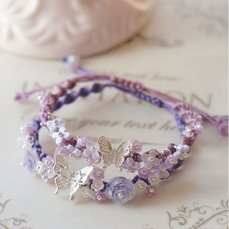Bracelet Butterfly Rope|01 – Butterfly – Purple|02 – Butterfly – Purple|One Size