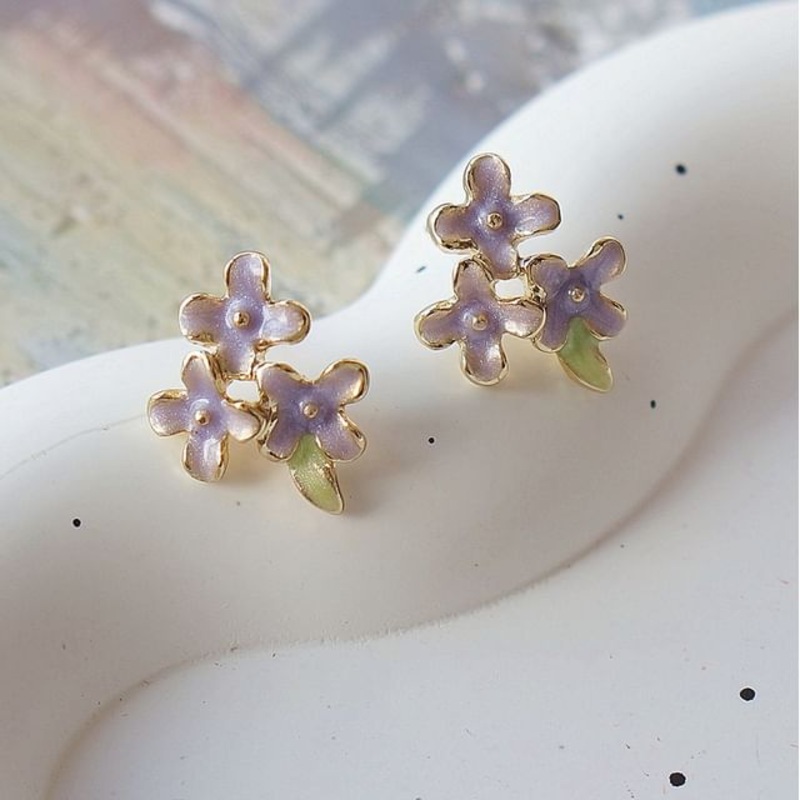 / Clip Stud Floral Earring On|01 – 1 Pair – Clip On Earring – Purple|02 – 1 Pair – Clip On Earring – Purple|1 Pair – Stud Earring – Purple|One Size