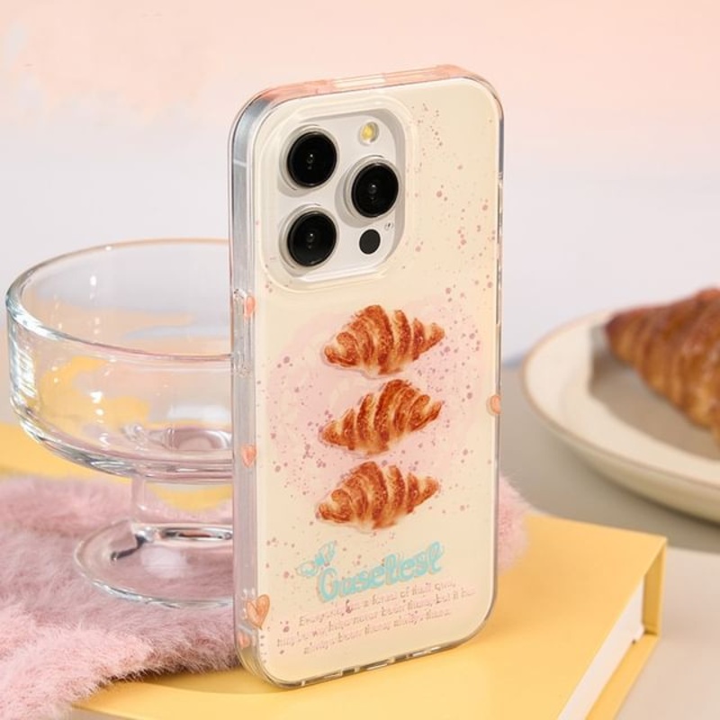 Print Croissant iPhone Case|Brown & Pink & Off-White|iPhone 14|iPhone 14 Plus|iPhone 14 Pro|iPhone 14 Pro Max|iPhone 15|iPhone 15 Plus|iPhone 15 Pro|iPhone 15 Pro Max|iPhone 16|iPhone 16 Plus|iPhone 16 Pro|iPhone 16 Pro Max