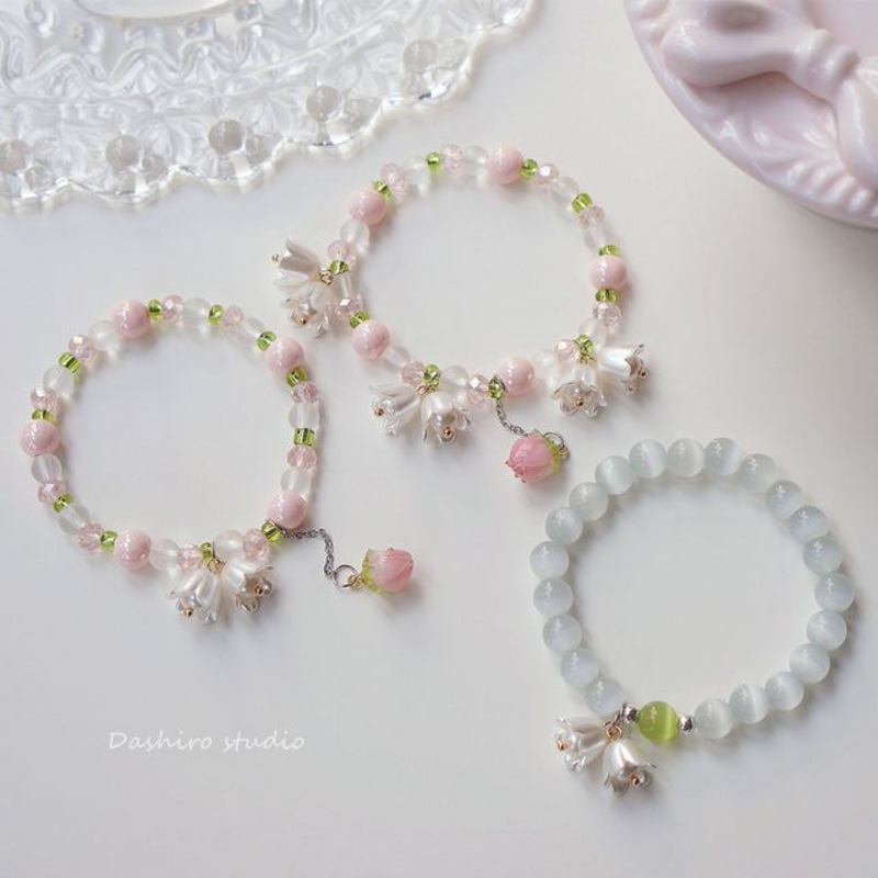 Resin Bead Flower Bracelet|Butterfly – White|Flower – White|Lily of the Valley – Green|Lily of the Valley – Pink|One Size