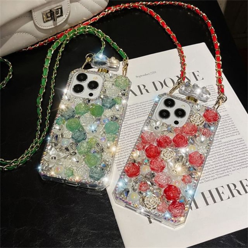 Rhinestone Lanyard Case Phone Galaxy Rose