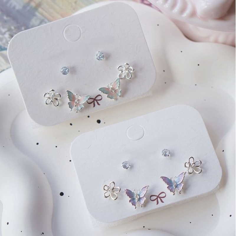 Stud Butterfly Earring|Blue & Purple|Pink & Green|One Size