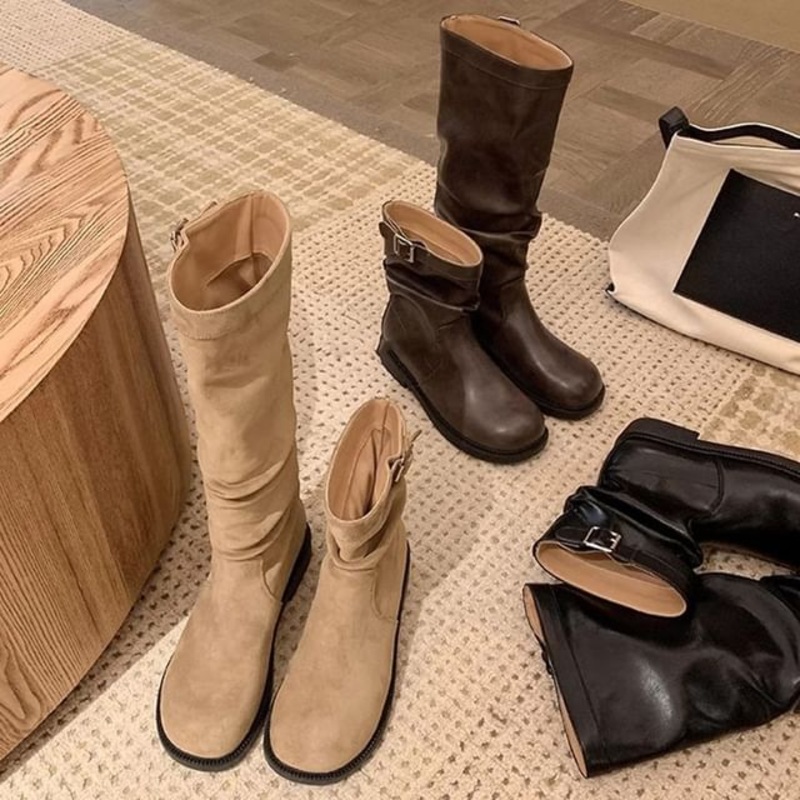 Calf Boots Plain Mid Tall / Buckled