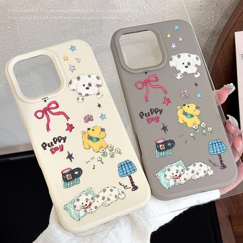 Cartoon Case Dog Print Phone|Beige|Gray|IPHONE 14|IPHONE 14 PRO|IPHONE 14 PRO MAX|IPHONE 15|IPHONE 15 PRO|IPHONE 15 PRO MAX|IPHONE 16|IPHONE 16 PLUS|IPHONE 16 PRO|IPHONE 16 PRO MAX