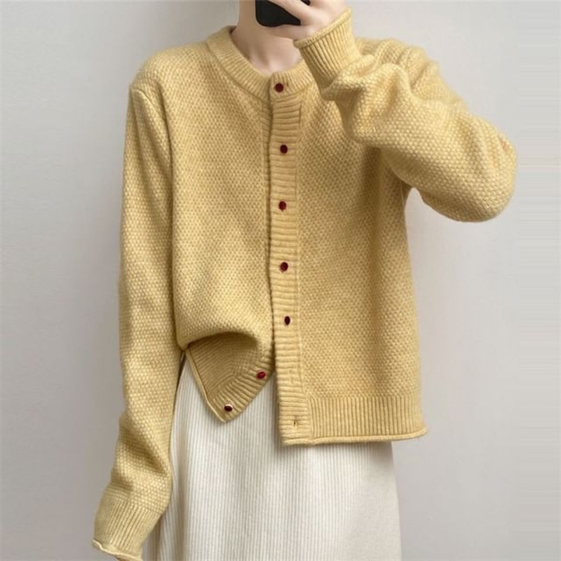 Plain Button-Up Cardigan|Curcumin|Gray|Olive Green|White|One Size