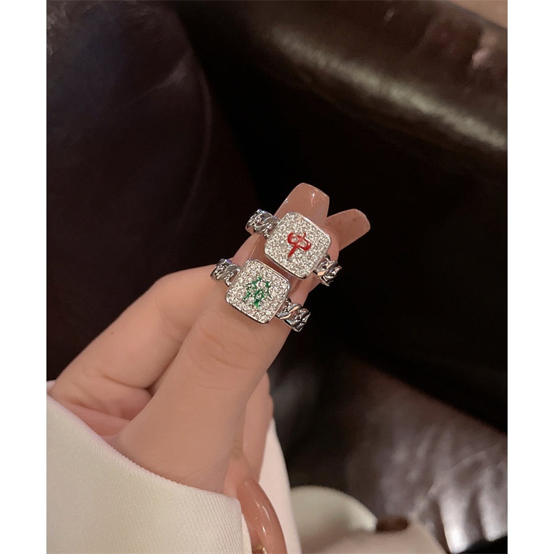 Alloy Zircon Set Mahjong Rings Two-Piece Stylish