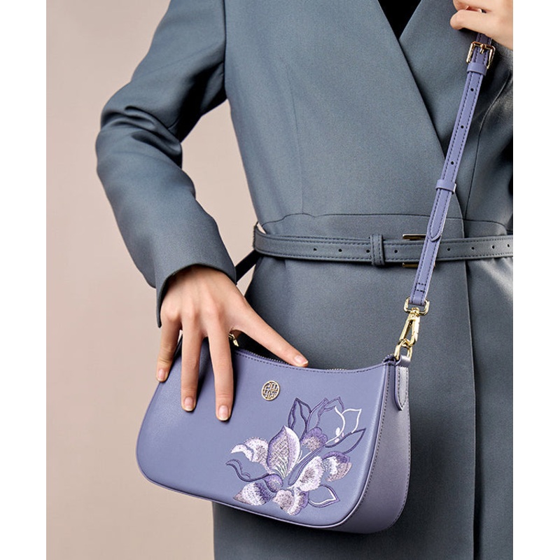 Bag Embroideried Leather Purple Boutique CrossBody Calf