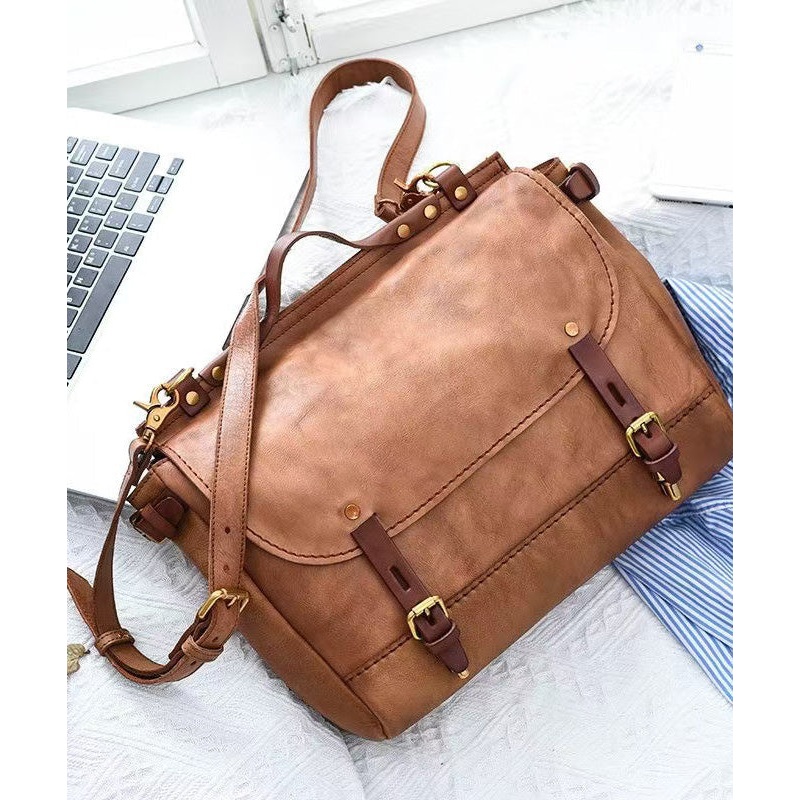 Bag Messenger Capacity Leather Casual CrossBody Large Khaki