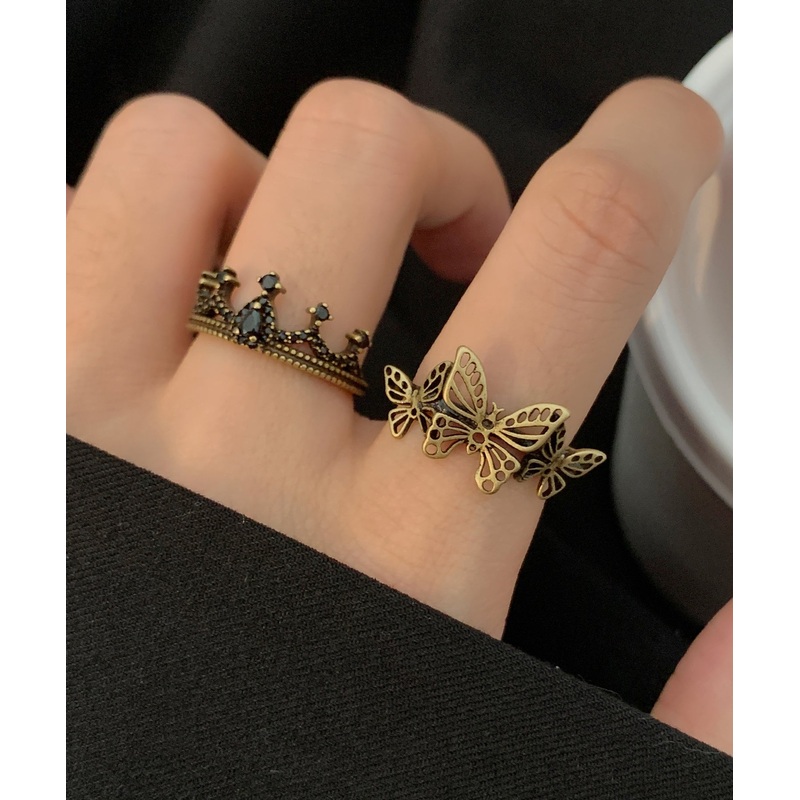 Butterfly Out Piece Rings Ancient Metal Crown Hollow Two Gold Set Fine