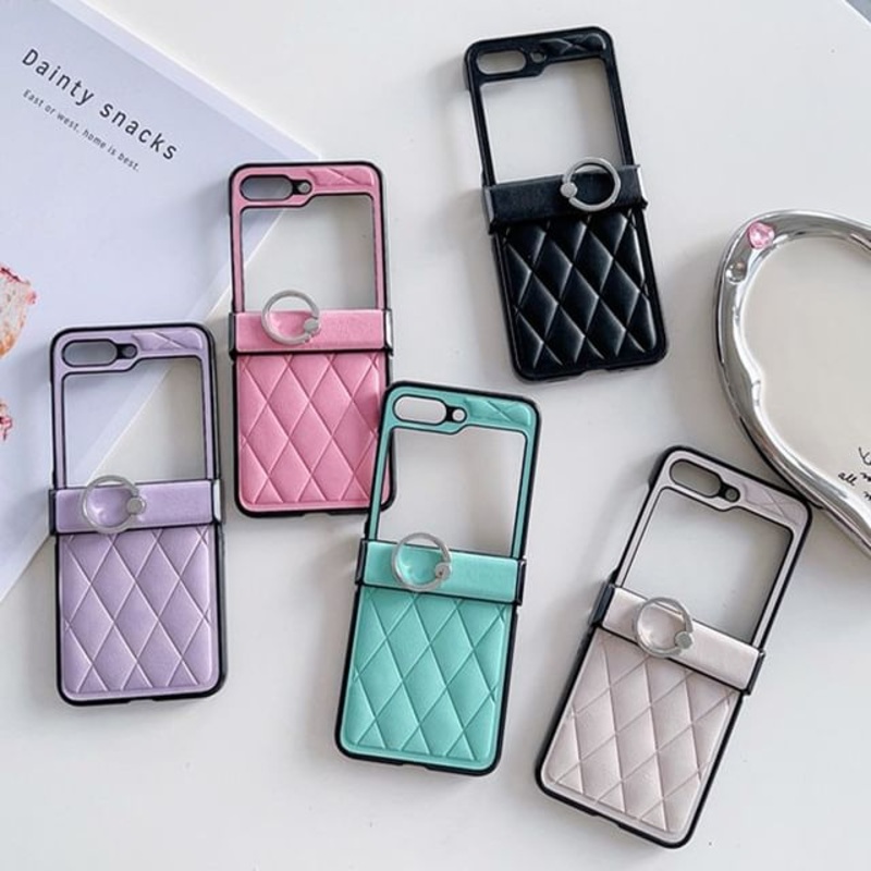 Case Stand Argyle Ring Phone|Almond|Black|Green|Pink|Purple|Huawei P50 Pocket|Huawei Pocket 2|Oppo Find N2 flip|Oppo Find N3 flip|Samsung Zflip 3|Samsung Zflip 4|Samsung Zflip 5|Samsung Zflip 6|Vivo Xflip