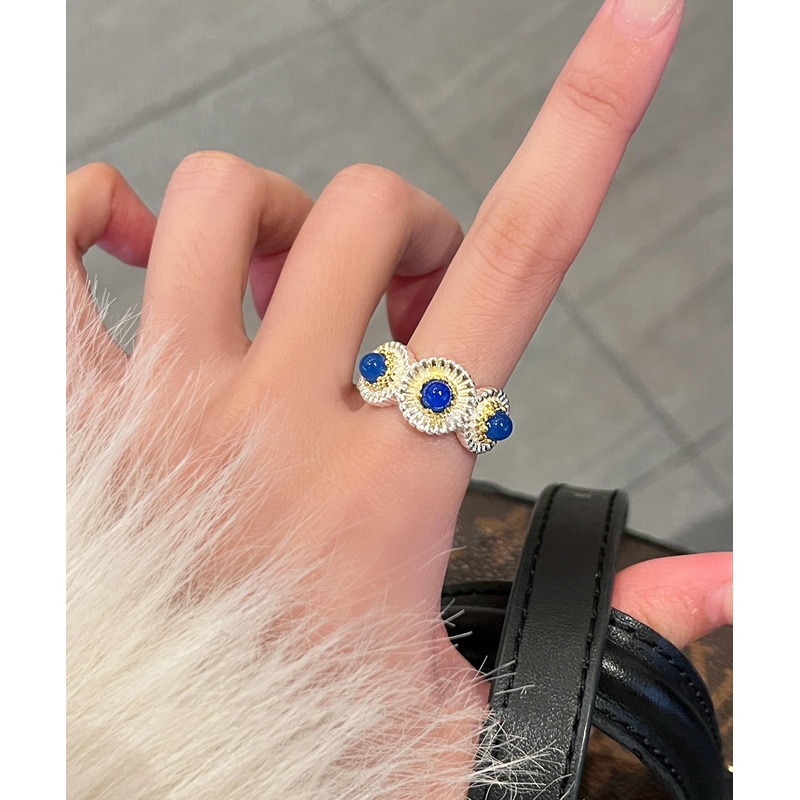 Chalcedony Daisy Rings Alloy Little Blue Art Zircon