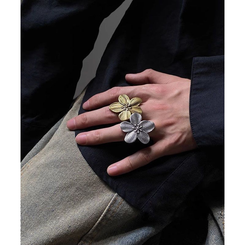 Set Open Floral Vintage Metal Two-Piece Rings