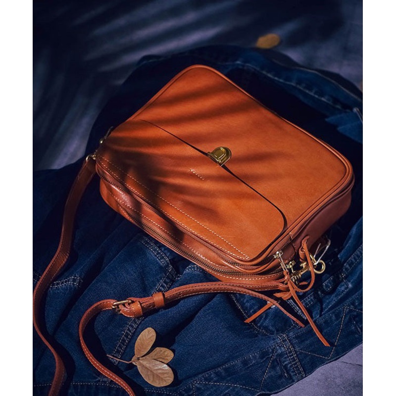 Versatile Cross-body Art Durable Bag Orange Leather