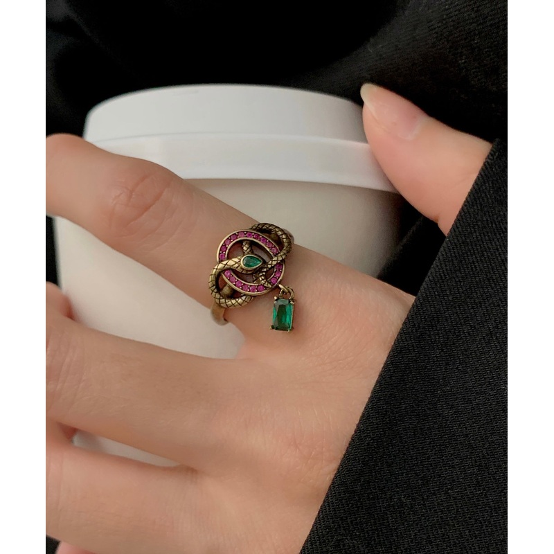 Vintage Rings Ancient Open Small Zircon Snake Colorblock Gold