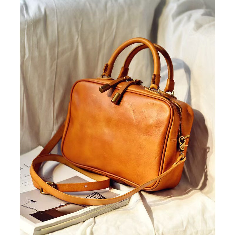 Women Doctor Large Bag Capacity Leather Orange