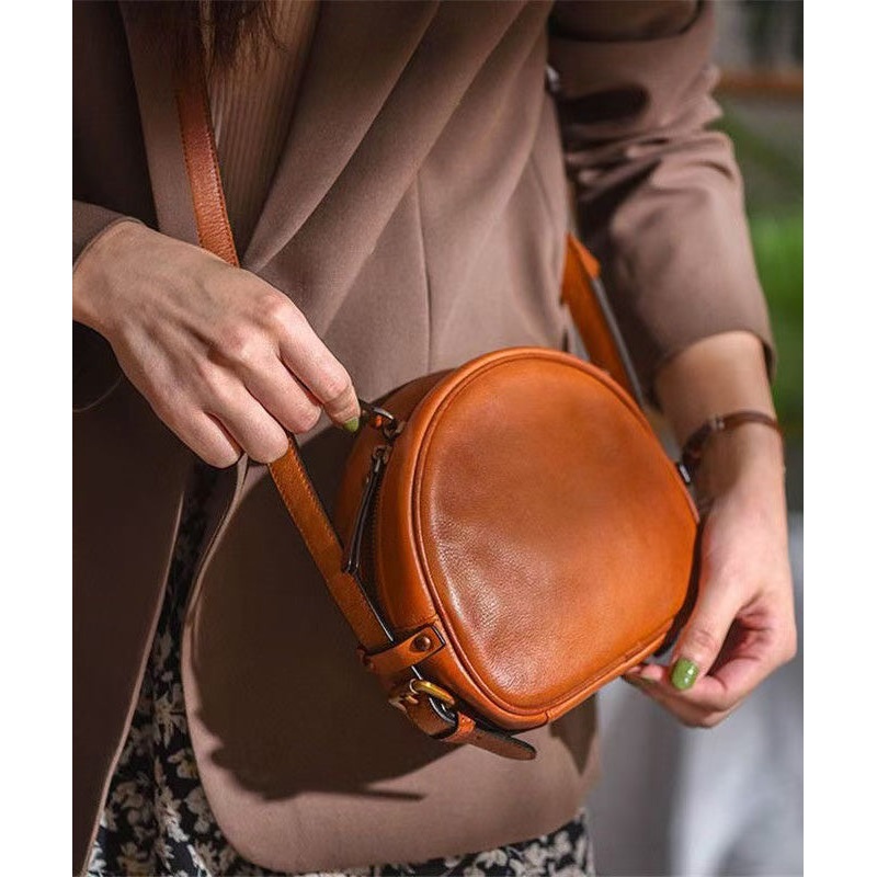 Bag CrossBody Solid Durable Leather Casual Round