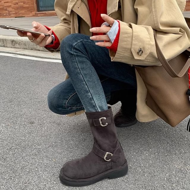 Boots Suede Buckled Designs) (Various Faux