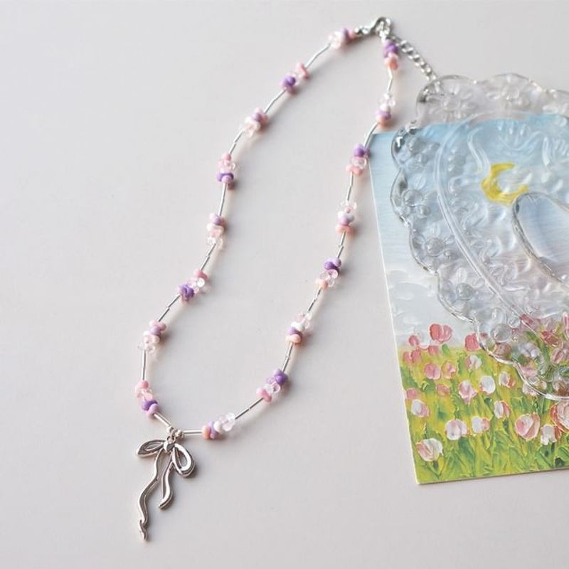 Pendant Irregular Beaded Bow Necklace
