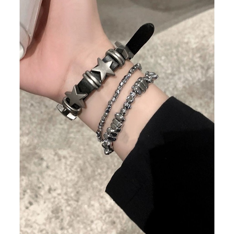 PU Star Fine Bracelet Grey Chain Alloy Set Three-Piece