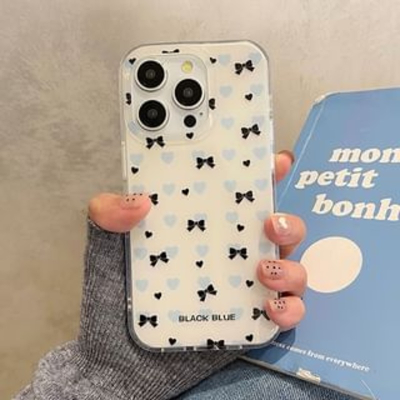 Bow Phone Case / Set Strap|Phone Case – Bow & Heart – Black & Blue & Transparent|Set of 2 – Phone Case & Strap – Bow & Heart – Black & Blue & Transparent|iPhone 12|iPhone 12 Pro|iPhone 12 Pro Max|iPhone 13|iPhone 13 Pro|iPhone 13 Pro Max|iPhone 14|iPhone