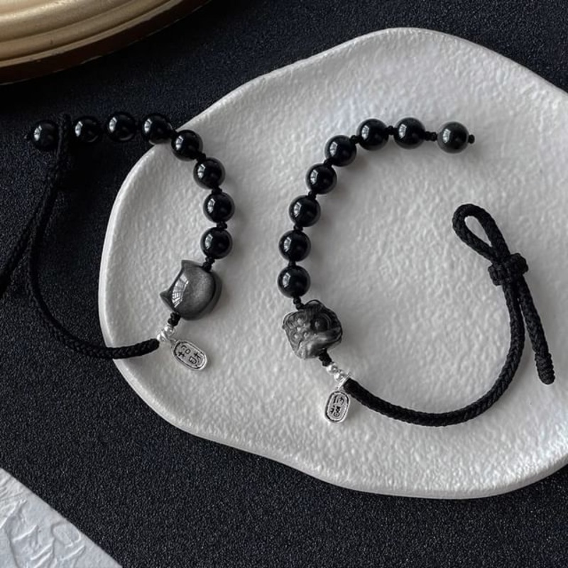 Bracelet Beaded|1 Pc – Cat – Black|1 Pc – Lion Dance Head – Black|One Size
