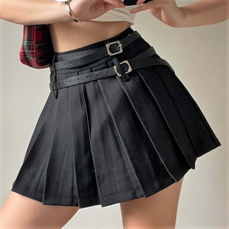 Plain Skirt High Mini Rise Pleated