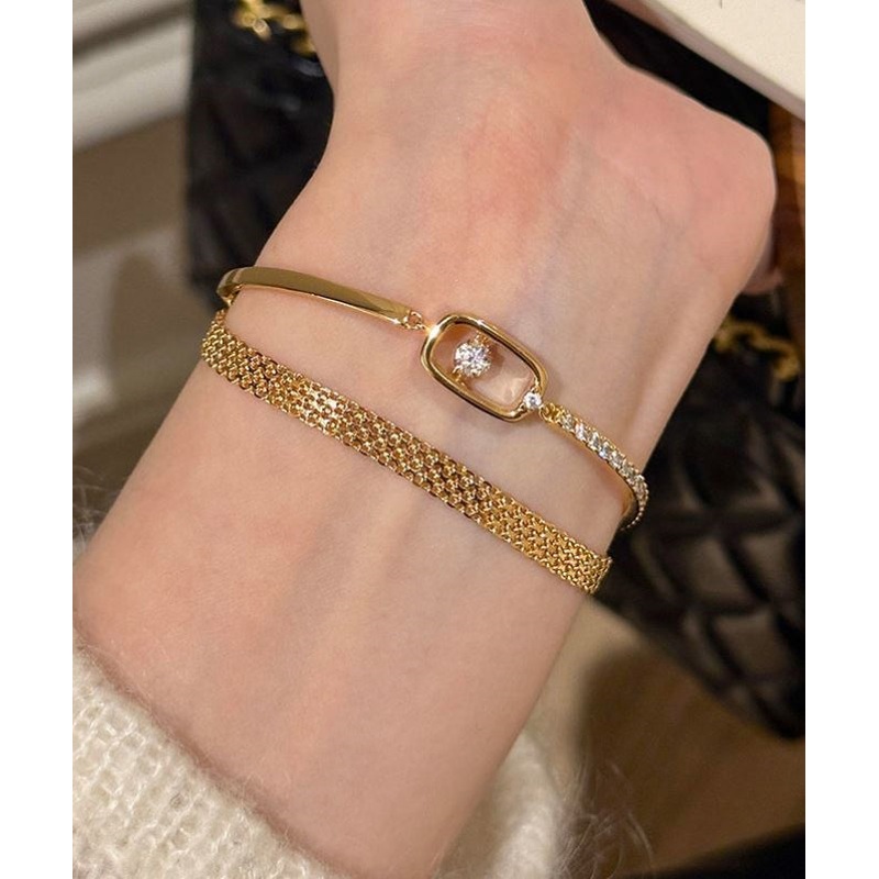Vogue Stainless Steel Bracelet Two-Piece Zircon Chain Gold Set