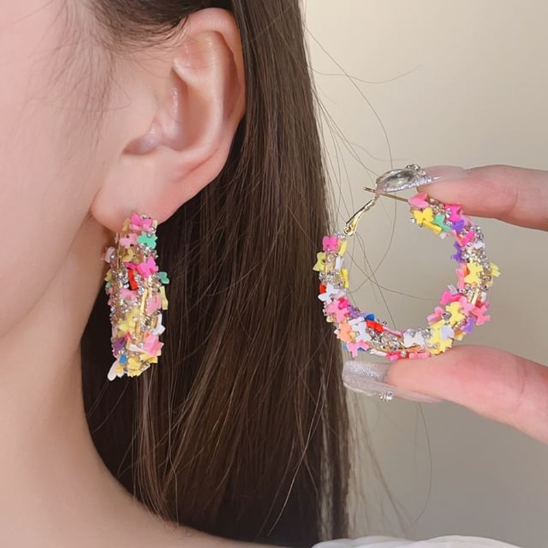 / Bow Heart Star Hoop Earring|1 Pair – 3371 – Heart – Mixed Color|One Size