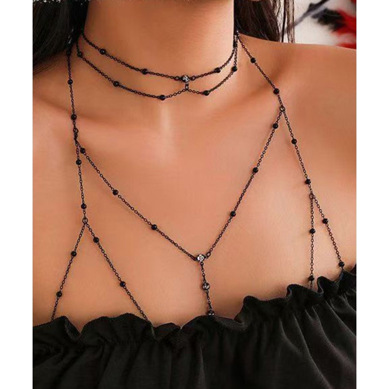 And Chain Black Sexy Necklace Alloy Zircon Tassel Love Body