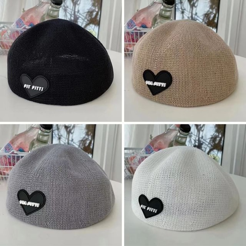 Beret Knit Heart|Beige|Black|Gray|White|One Size