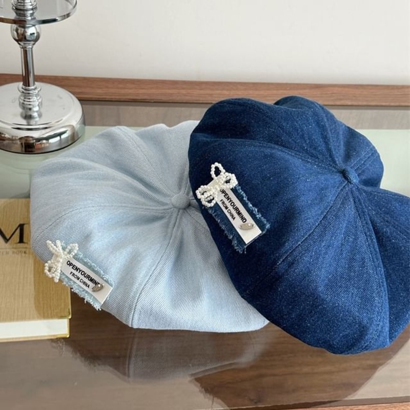 Beret Lettering Denim|BL – Dark Blue|BL – Light Blue|BL – Pink|One Size
