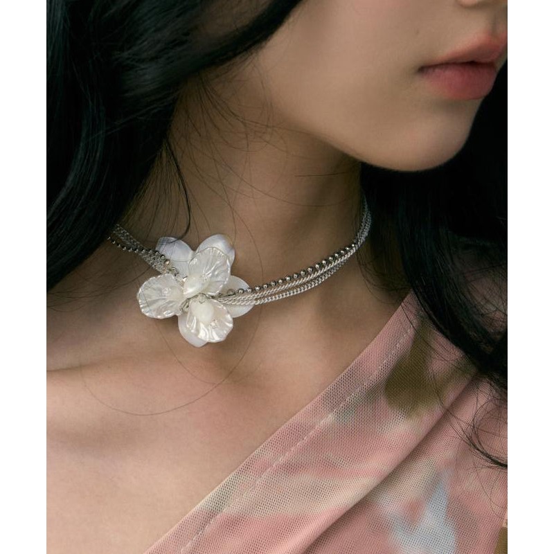 Copper White Elegant Choker Overgild Shell Pearl Floral