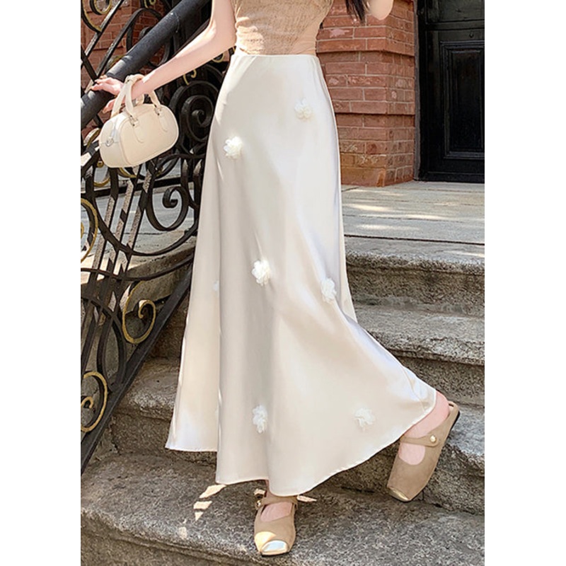 Design Skirts Beige Original Silk Waist Summer High
