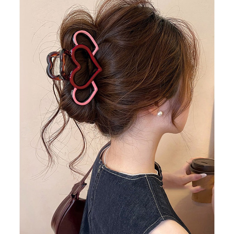Out Pink Red Hairpin Love Cute Hollow Acrylic