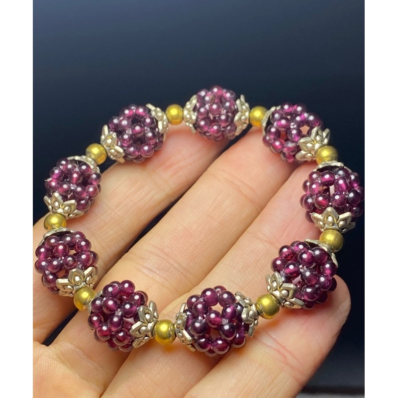 Pomegranate Alloy Chain Bracelet Purple Garnet Handmade