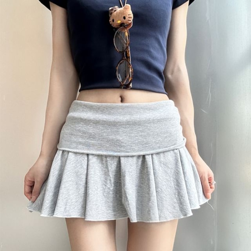 Rise Plain Mini Low Skirt|Black|Gray|Pink|Red|Sky Blue|White|Yellow|S|M|L|XL