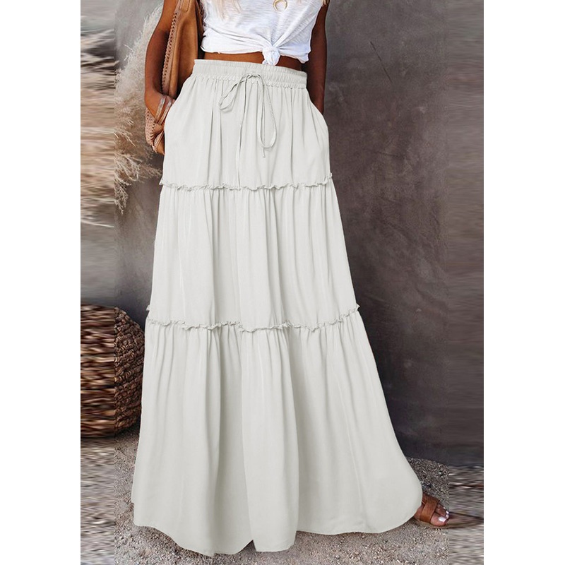 Skirts Summer Elastic Maxi Patchwork Ruffled White Boho Waist