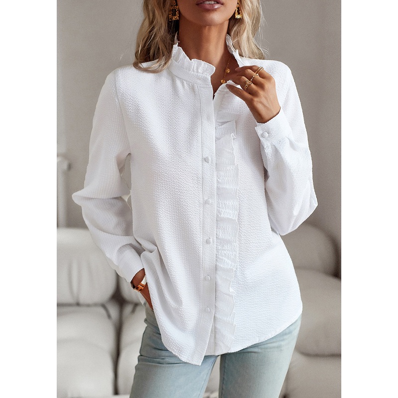Solid White Bohemian Button Shirts Fall