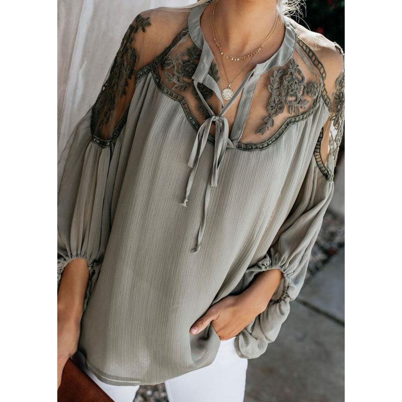 Top Chiffon Tulle Italian Patchwork Army Green Fall