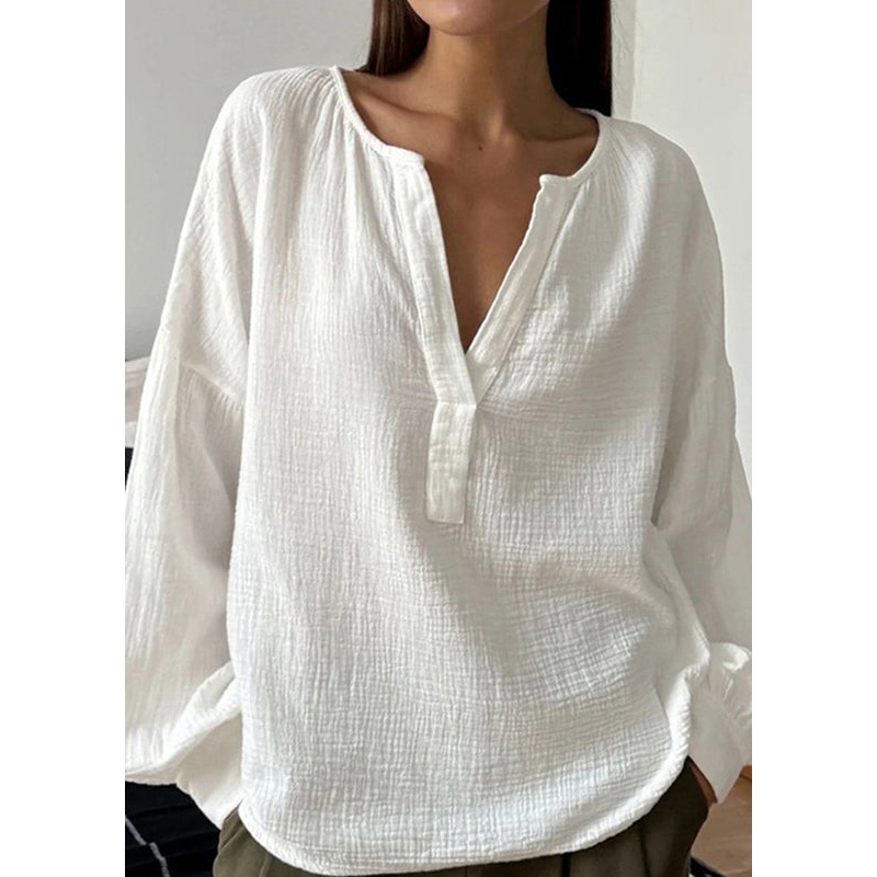 White Neck T Fall Patchwork Plus V Size Shirts Cotton