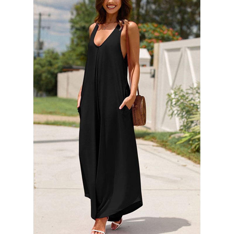 Women Summer Black Strap Patchwork Dress Spaghetti Maxi