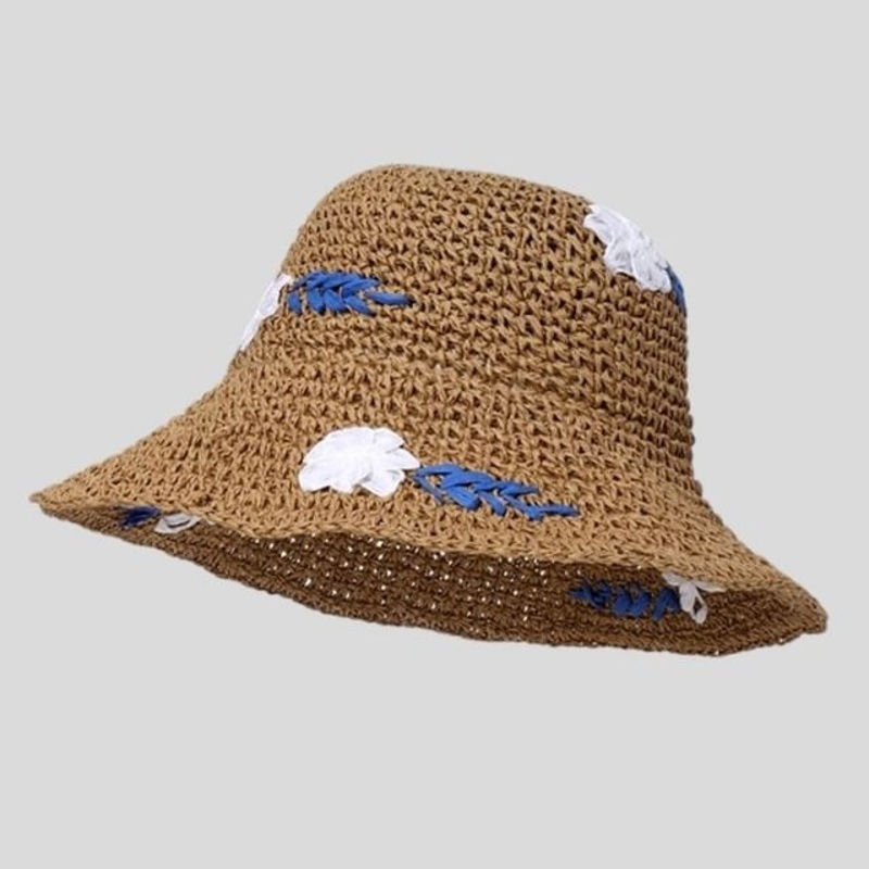 Woven Sun Floral Hat Accent|N307 – Beige|N307 – Khaki|One Size