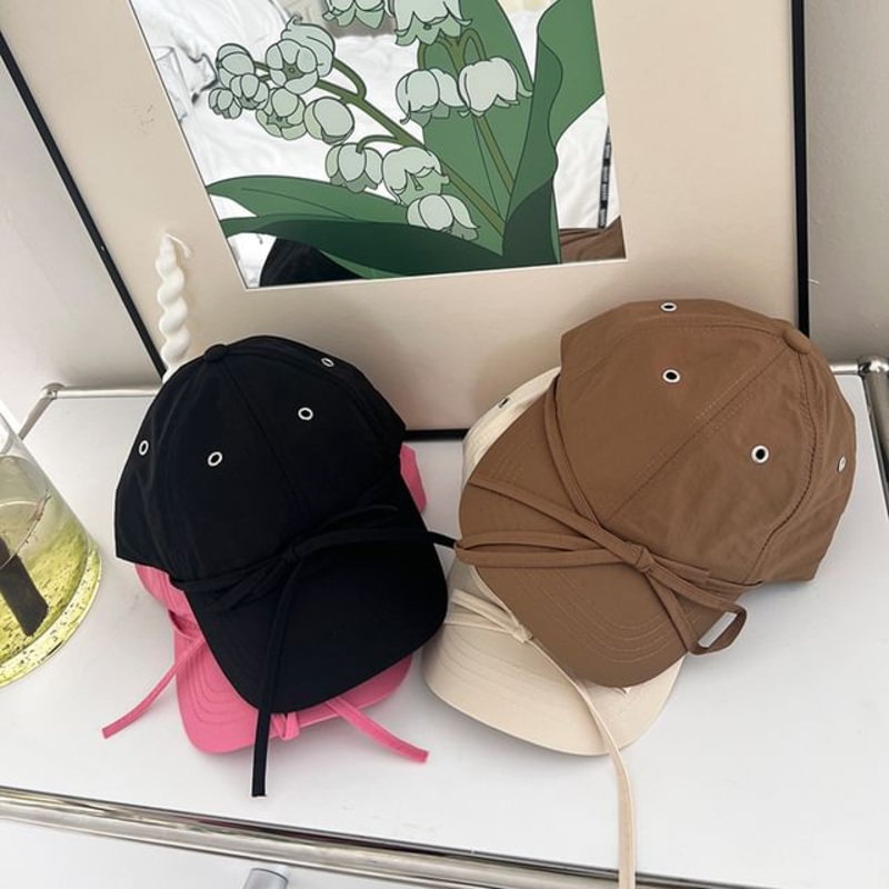 Baseball Bow Cap|Beige|Black|Coffee|Pink|M
