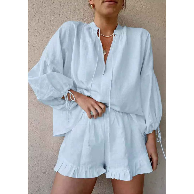 Suit Light Shirts Two And Blue Piece Cotton Shorts Summer Up Lace