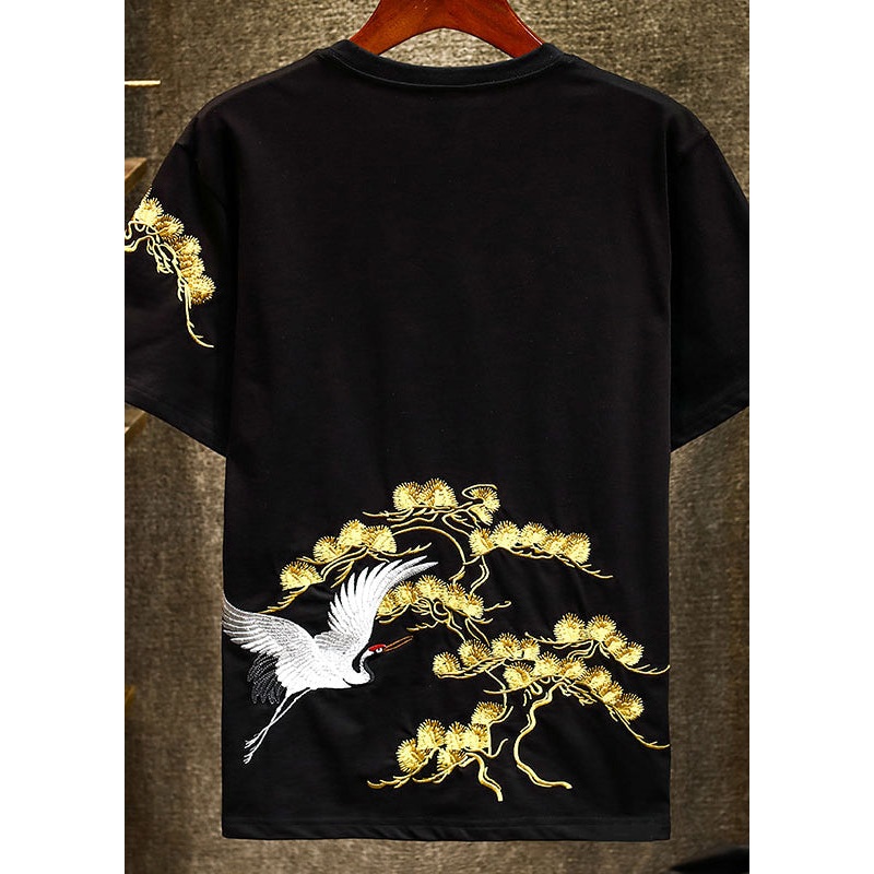 Apparel Shirts T Men Embroideried Black Summer Chic