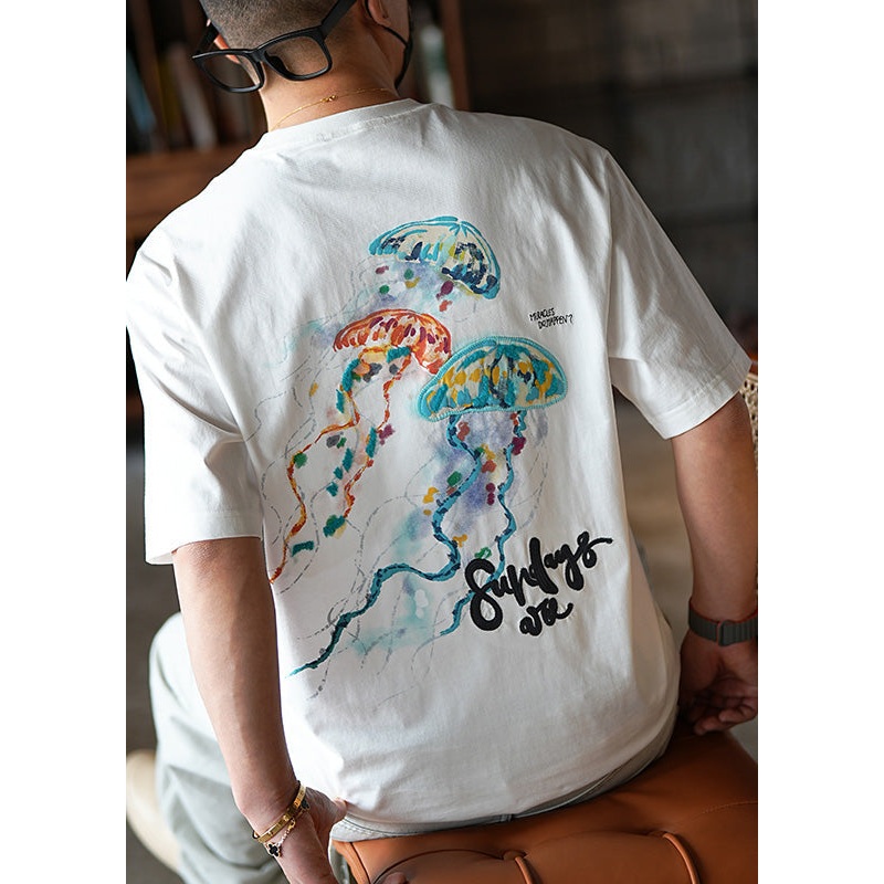 Cotton White Shirts T Men Embroideried Graphic American Style