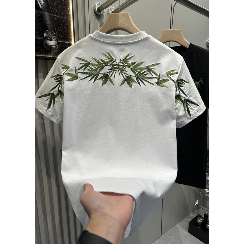 Diy T White Clothing Casual Shirt Embroideried Men Summer Bamboo