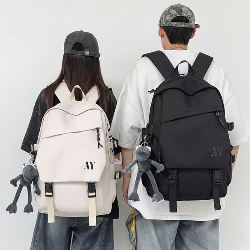 Lettering Flap Backpack|Without Bag Charm – Black|Without Bag Charm – Gray|Without Bag Charm – Khaki|Without Bag Charm – Red|Without Bag Charm – White|One Size